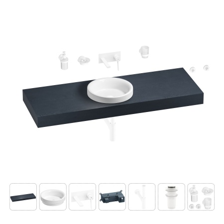 Раковина 40 см со столешницей 140 см Wellsee Doux 201009910 в наборе 9 в 1: столешница, раковина, встраиваемый смеситель, сифон, донный клапан, аксессуары (цвет набора матовый белый)