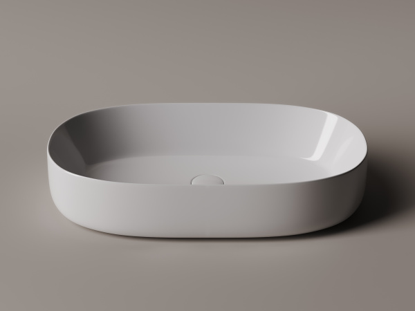 Умывальник Ceramicanova чаша накладная прямоугольная с керамической накладкой на сливное отверстие Element 600x375x145мм