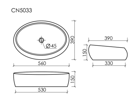 Умывальник чаша накладная овальная Элемент (Element) 560x390x150мм