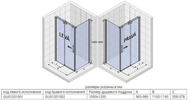 Душевой уголок Riho Ocean O203 120х100 R GU01201002