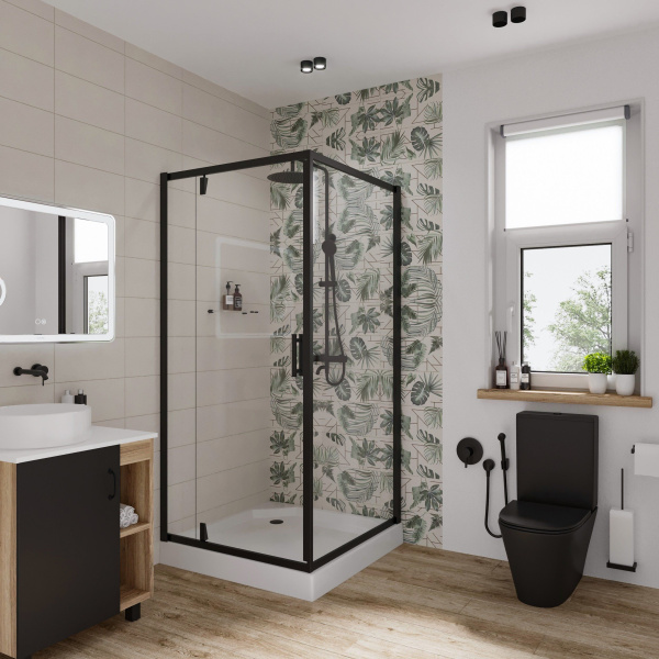 Душевое ограждение Niagara Nova NG-6802-08 BLACK 100x100x190 квадрат, дверь распашная