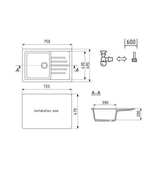 Кухонная мойка Ulgran U-400-308, черный