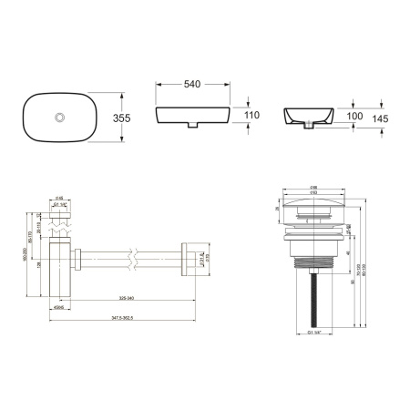 Комплект 3 в 1 Lavinia Boho Bathroom Sink 21520076: накладная фарфоровая раковина 54 см, металлический сифон, донный клапан