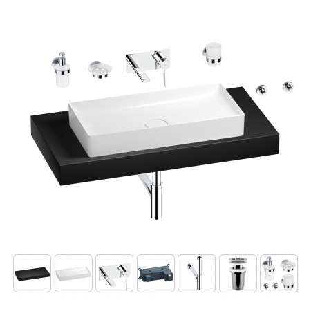 Раковина 75 см со столешницей 100 см Wellsee Pure BY Wellsee 201011666 в наборе 9 в 1: столешница, раковина, встраиваемый смеситель, сифон, выпуск, аксессуары (цвет набора хром)