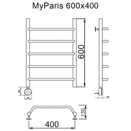 Полотенцесушитель электрический MYFREA My Paris 60/40 левый тэн