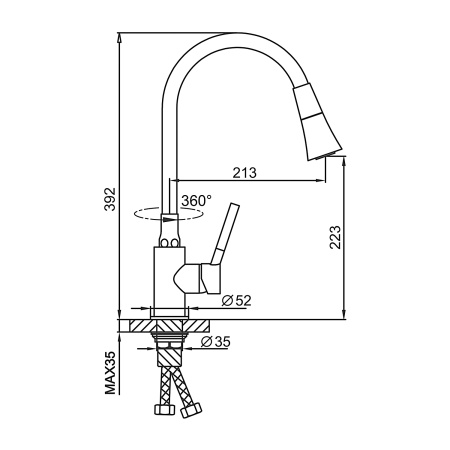 Смеситель для кухни с гибким изливом и режимом душ FRAP F4044-3, золотой сатин