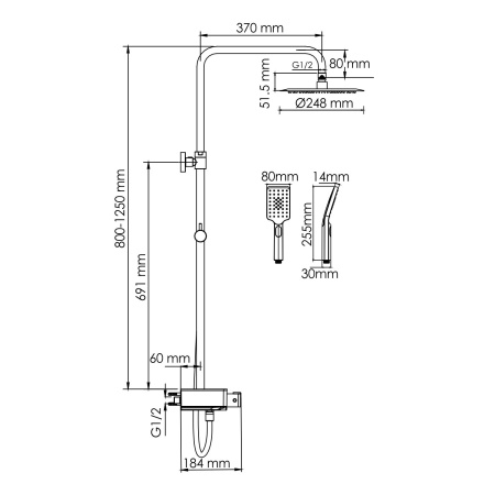 A114.258.130.CB Thermo Душевой комплект WasserKRAFT с термостатическим смесителем