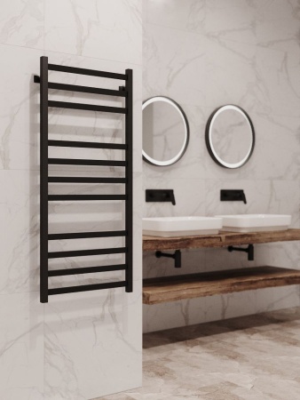 Полотенцесушитель водяной Stinox Prestige Luxe 500x1200, нижнее подключение, черный матовый, 1/2" ВР (внутренняя резьба), 12 перекладин