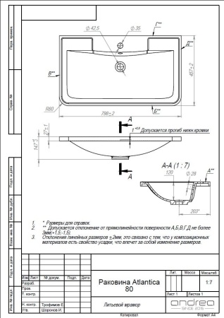 Раковина Andrea Atlantica 800 4680028070207