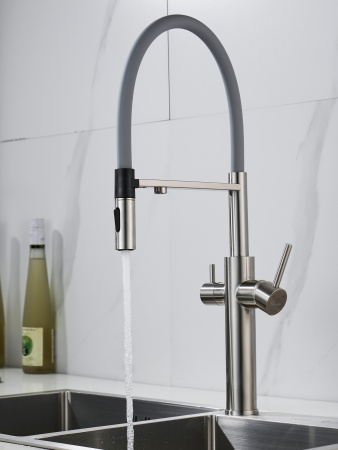 Смеситель для кухни с гибким изливом и подключением фильтра Shevanik S478L, сатин