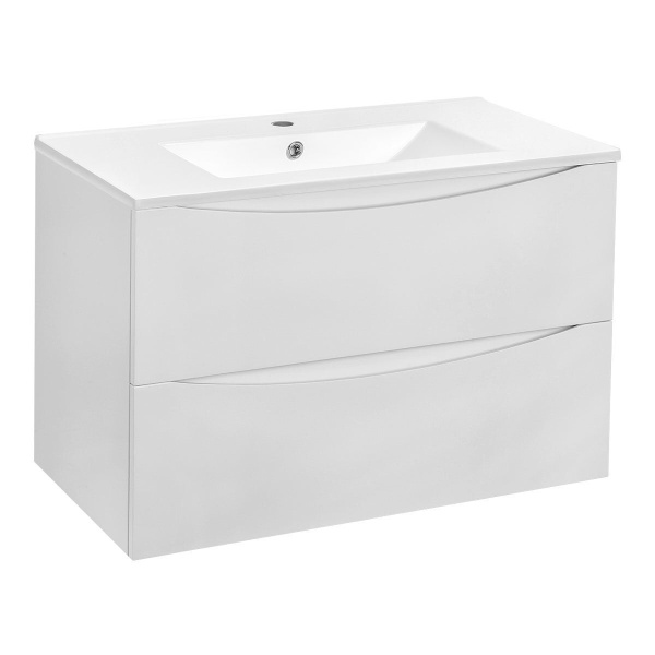 Тумба Vincea Mia 800 подвесная, 2 выкатных ящика soft close, G.White с умывальником VBS-13980 керамическая, цвет белый