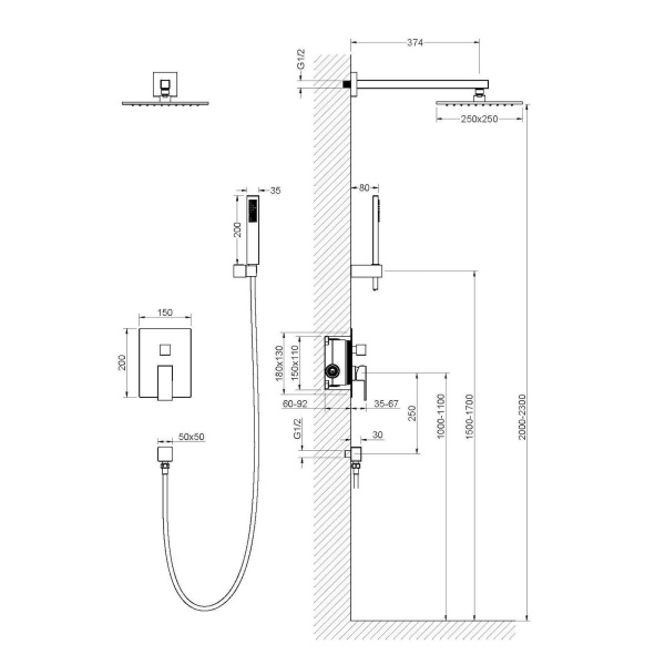 Встраиваемая душевая система TIMO Selene SX-2069/16SM, белый