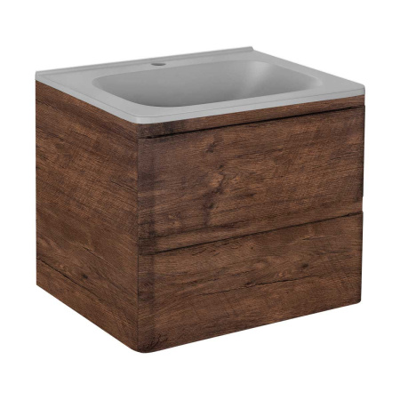 Тумба Vincea Vico 600 подвесная, 2 выкатных ящика soft close, R.Wood с умывальником VCB-2VP600G из кварцевого камня, цвет серый