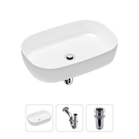 Комплект 3 в 1 Lavinia Boho Bathroom Sink 21520055: накладная фарфоровая раковина 54 см, металлический сифон, донный клапан