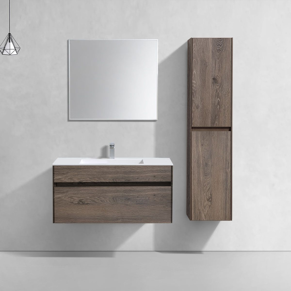Тумба Vincea Chiara 1000 подвесная, 1 выкатной ящик soft-close, R.Oak с умывальником VCB-13100W из искусственного камня, цвет белый