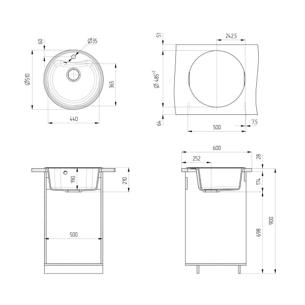 Кухонная мойка Ulgran U-601-342, графит