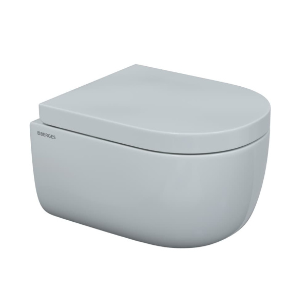 Комплект BERGES для монтажа  подвесного унитаза: инсталляция NOVUM525, кнопка L5 SoftTouch черная, унитаз EGO Rimless 49см, сиденье дюропласт Toma SO, микролифт, быстросъем