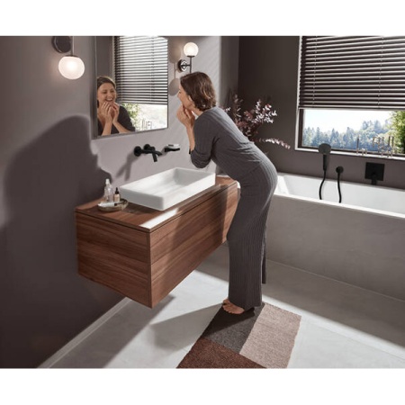 Hansgrohe Vivenis Встраиваемый смеситель для раковины настенный с изливом 195 мм черный матовый 75050670