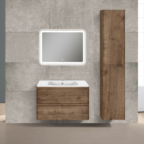 Тумба Vincea Vico 800 подвесная, 2 выкатных ящика soft close, V.Oak с умывальником VCB-2VP800W из искусственного камня, цвет белый