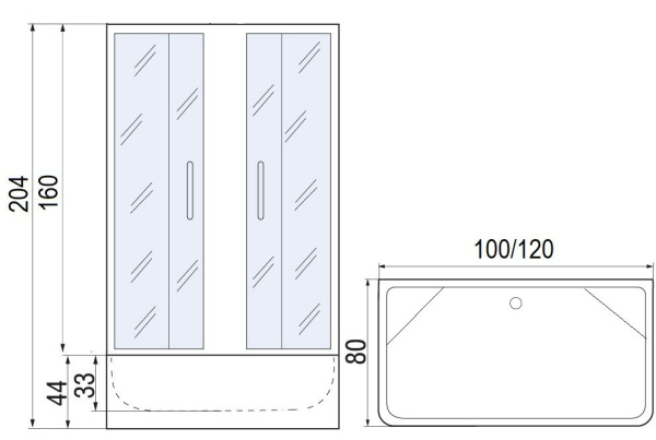 Душевое ограждение Мономах КДУ 100/80/160 МЗ, 1000х800х1600, прямоугольное