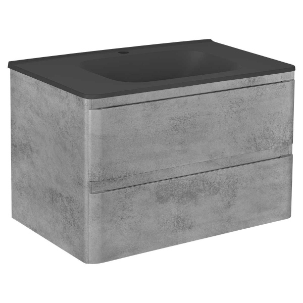 Тумба Vincea Vico 800 подвесная, 2 выкатных ящика soft close, Beton с умывальником VCB-2VP800B из искусственного камня, цвет черный