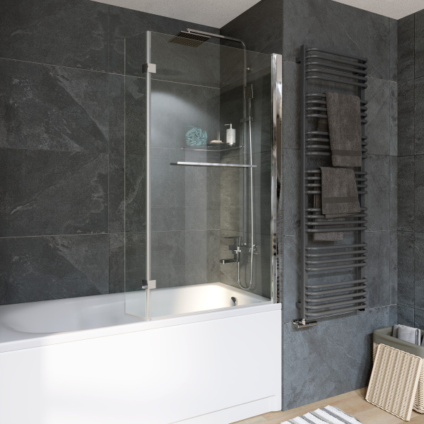 Шторка для ванны Grossman GR-108 (15х80*140) алюминиевый профиль, стекло прозрачное 6мм