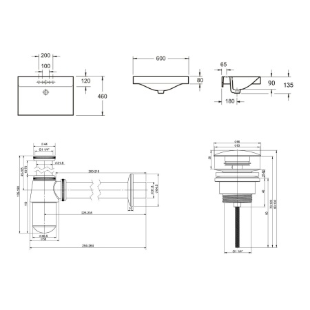 Комплект 3 в 1 Lavinia Boho Bathroom Sink 21520545: врезная фарфоровая раковина 60 см, металлический сифон, донный клапан