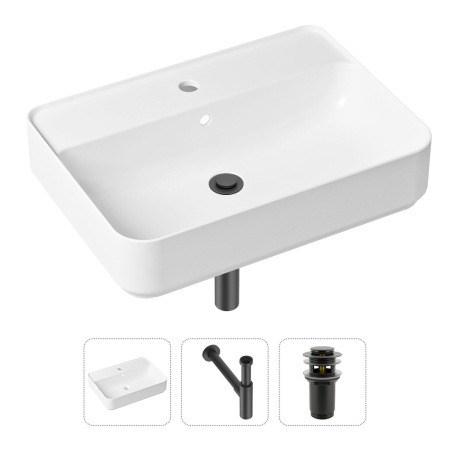 Комплект 3 в 1 Lavinia Boho Bathroom Sink 21520361: накладная фарфоровая раковина 60 см, металлический сифон, донный клапан