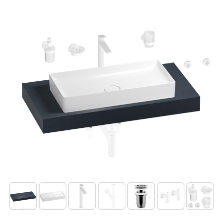 Раковина 75 см со столешницей 100 см Wellsee Pure BY Wellsee 201011575 в наборе 10 в 1: столешница, раковина, высокий смеситель, сифон, выпуск, кран-вентили, аксессуары (цвет матовый белый)