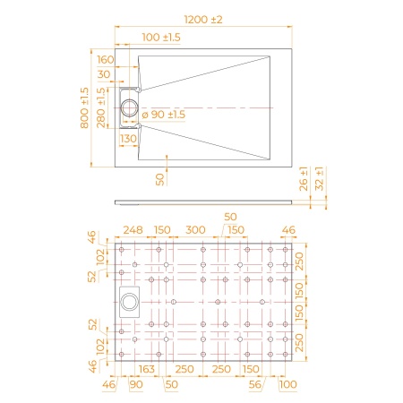Душевой поддон прямоугольный RGW TUS-W Белый, 800x1200