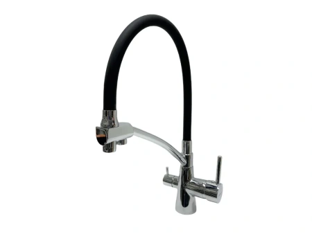 Смеситель для кухни Accoona А5179F-13 с выходом для питьевой воды, черный/хром
