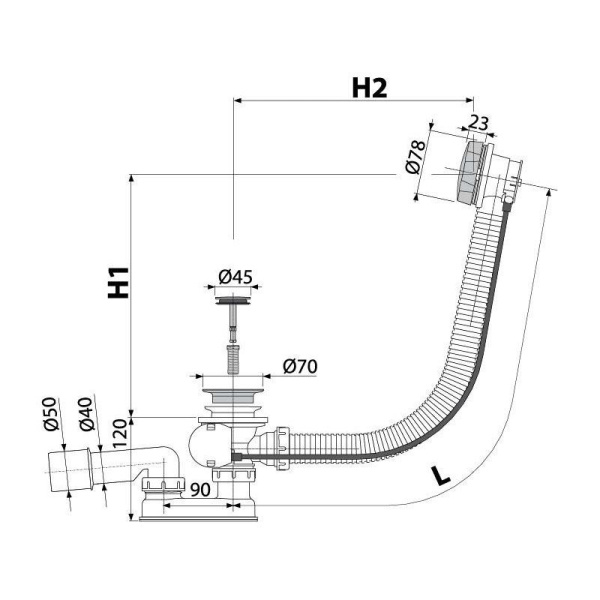 Сифон для ванны Alcaplast автомат комплект металл под бронзу, A55ANTIC-RU-01