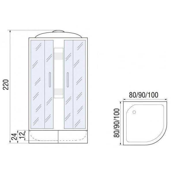 Душевая кабина River NARA LIGHT XL 100/24 MT, 100x100x220