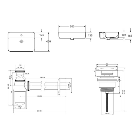 Комплект 3 в 1 Lavinia Boho Bathroom Sink 21520328: накладная фарфоровая раковина 60 см, металлический сифон, донный клапан