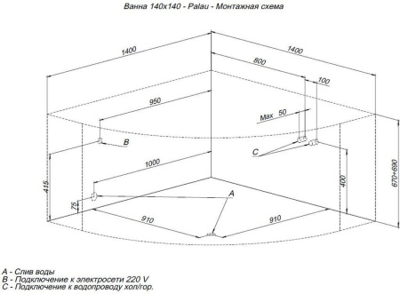 Акриловая ванна Aquanet Palau 140x140 (с каркасом)
