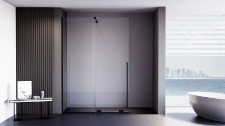 Душевая перегородка Veconi Premium Trento PTDW-50B, 1400x2000, черный матовый, стекло прозрачное