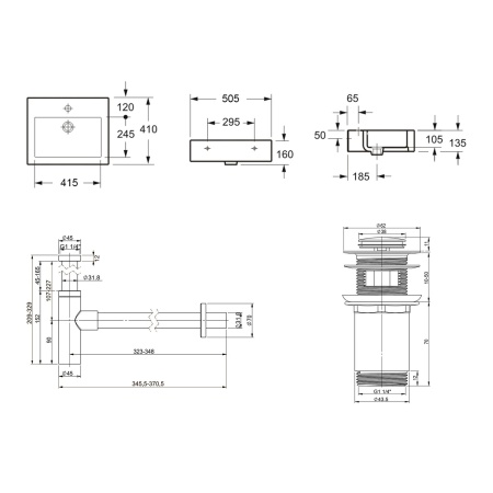 Комплект 3 в 1 Lavinia Boho Bathroom Sink 21520690: накладная фарфоровая раковина 50.5 см, металлический сифон, донный клапан