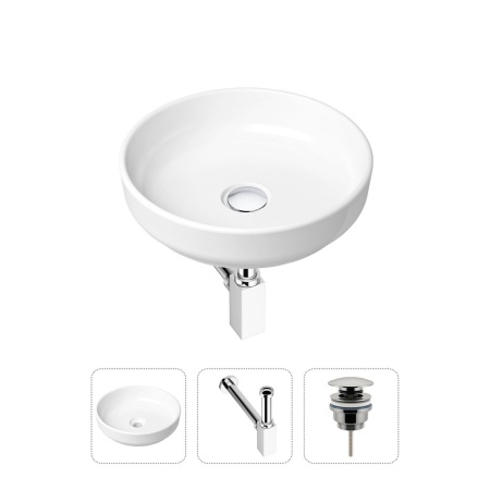 Комплект 3 в 1 Lavinia Boho Bathroom Sink 21520178: накладная фарфоровая раковина 40 см, металлический сифон, донный клапан
