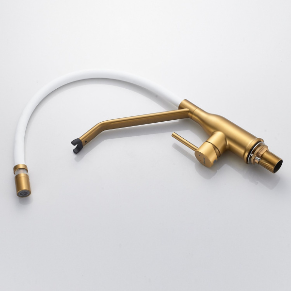 Смеситель для кухни с гибким изливом Shevanik S343G-1, золотой сатин