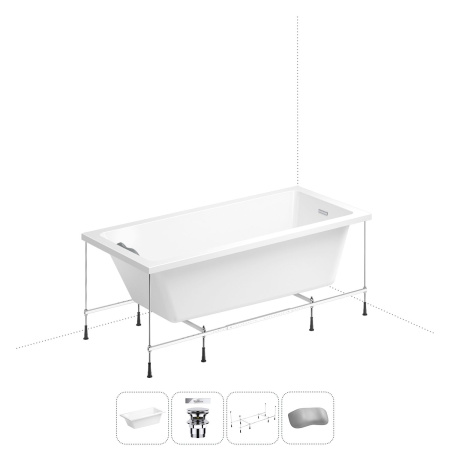Акриловая ванна в наборе 4 в 1: встраиваемая ванна, слив-перелив, каркас, подголовник Wellsee FreeDom 2.0 20212782R