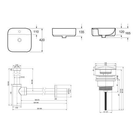 Комплект 3 в 1 Lavinia Boho Bathroom Sink 21520278: накладная фарфоровая раковина 42 см, металлический сифон, донный клапан
