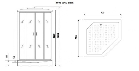 Душевая кабина Niagara Premium NG-6901-01GD BLACK 90х90х220, низкий поддон 16см, стекло тонированное