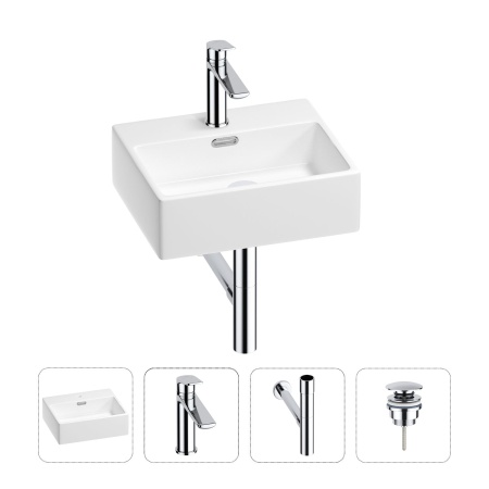 Раковина для ванной Wellsee Graceful Pro 201002871 в наборе 4 в 1: раковина белого глянцевого цвета, смеситель, сифон, донный клапан (цвет набора хром)