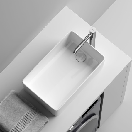 Раковина накладная Ceramicanova Элемент (Element) со смещенным сливом, 485x304x135 белый CN5050