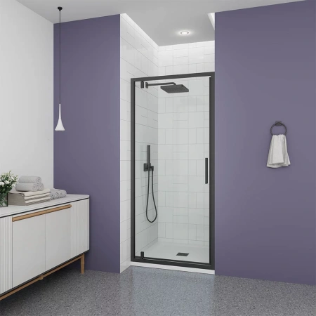 Душевая дверь Veconi Ottimo P30 B, 700x1900, черный матовый, стекло прозрачное