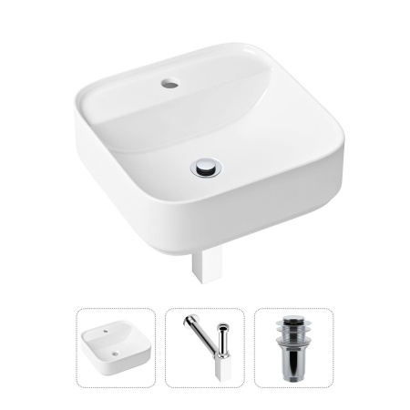 Комплект 3 в 1 Lavinia Boho Bathroom Sink 21520285: накладная фарфоровая раковина 42 см, металлический сифон, донный клапан