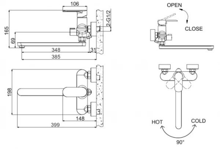 Смеситель для ванны Bravat Opal F6125183CP-02L-RUS