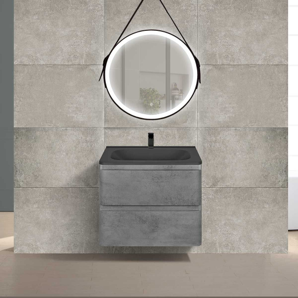 Тумба Vincea Vico 600 подвесная, 2 выкатных ящика soft close, Beton с умывальником VCB-2VP600B из кварцевого камня, цвет черный
