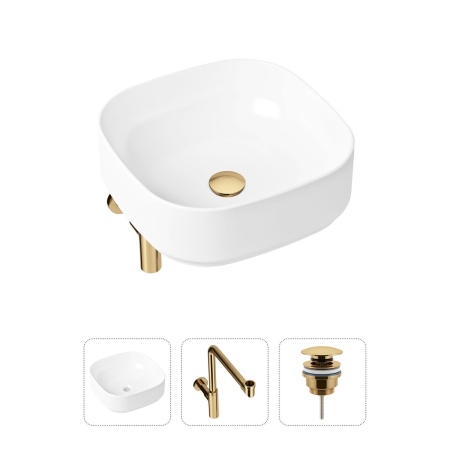 Комплект 3 в 1 Lavinia Boho Bathroom Sink 21520266: накладная фарфоровая раковина 40 см, металлический сифон, донный клапан