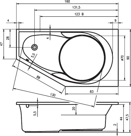 Акриловая ванна с усиленным каркасом и сифоном Riho Yukon 160x90 L BA3500500000000